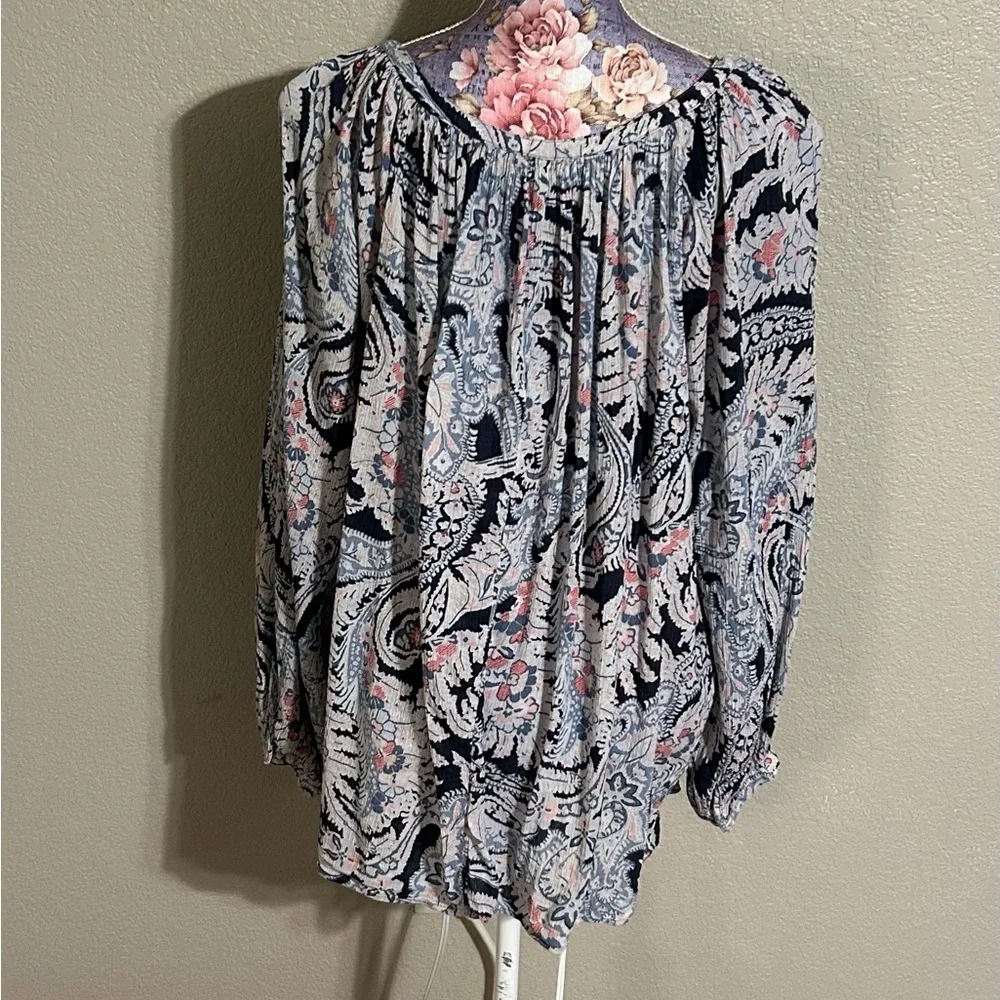 Chaps Blue‎ Ruffled Buttoned Blouse - Picture 2 of 4